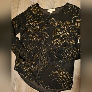 Olive + Oak womens size small black + gold mesh longsleeve button down